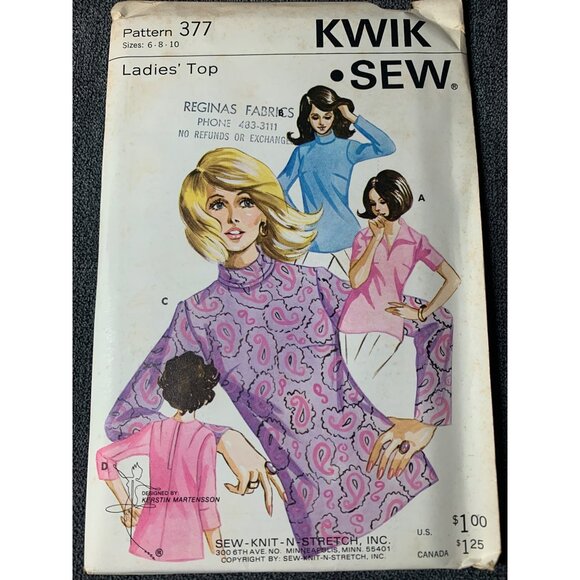 Kwik Sew Misses Top Sewing Pattern sz 6-10 377 - uncut - Picture 10 of 10